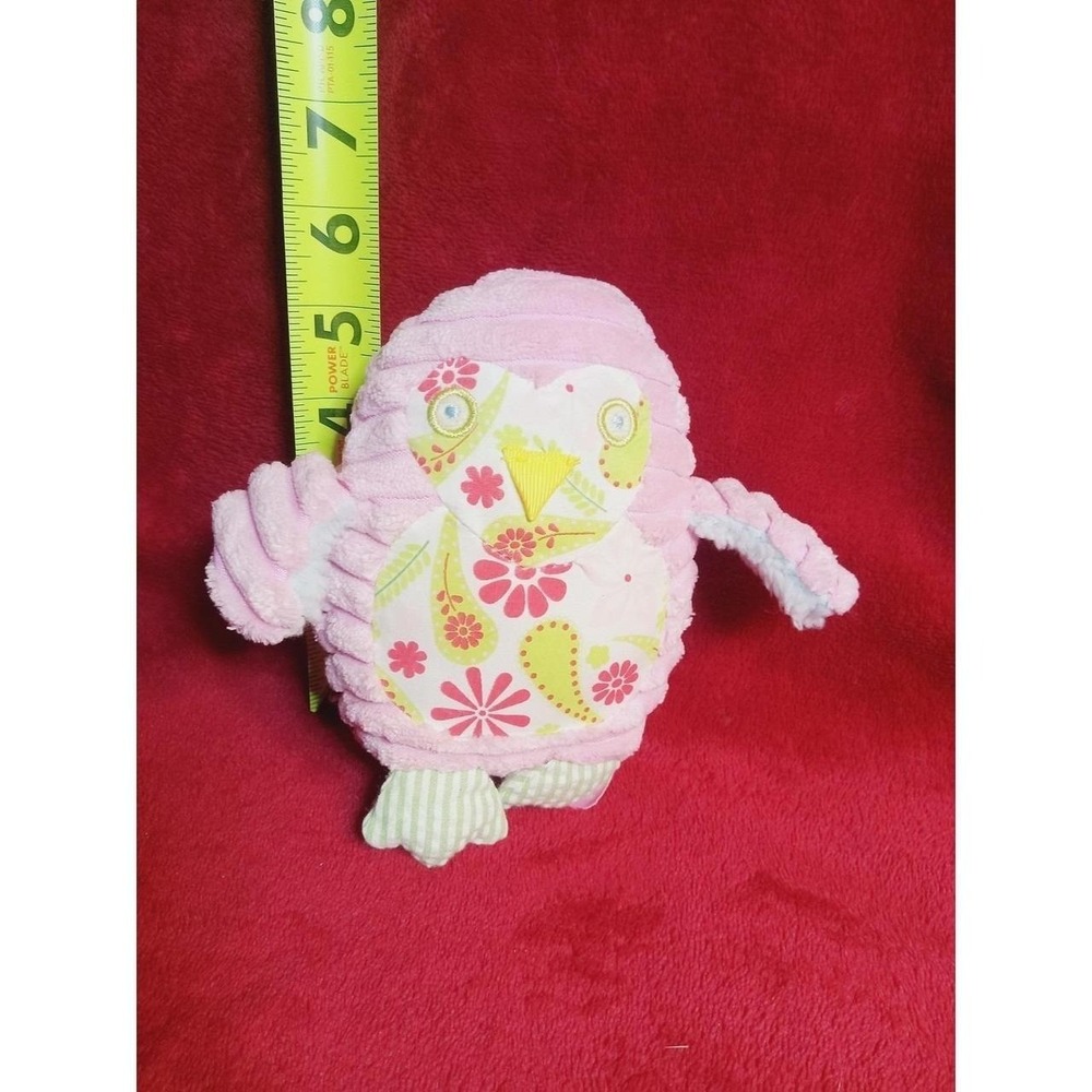 Mud Pie Baby OWL Pink Ribbed Corduroy 5in Soft Rattle Plush Stripes Flowers